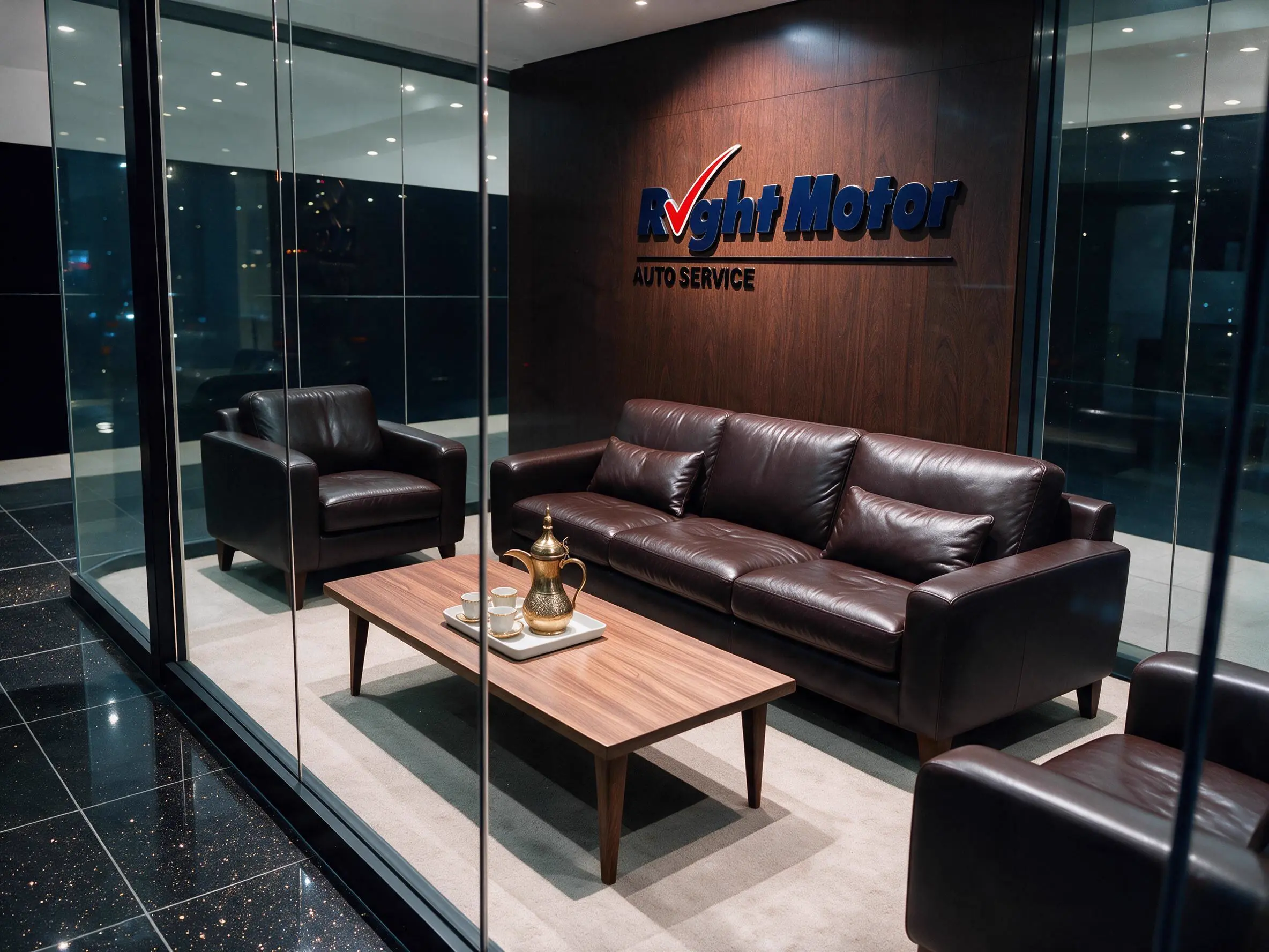 The customer seating area inside the Right Motor showroom